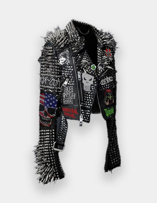 Women Spiked Steampunk Leather Jacket, Dead Kennedy Gothic Brando, Rivets Studded
